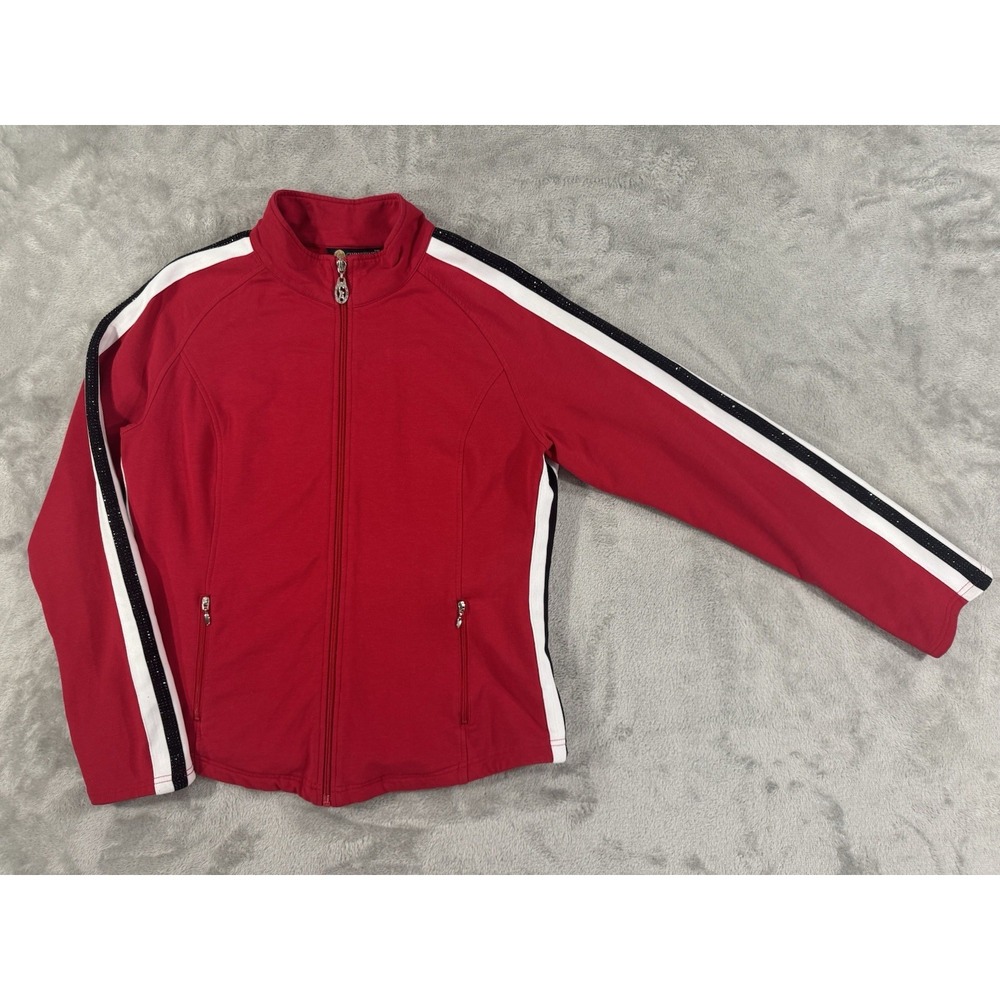 Vintag 90s Christine Alexander Jacket Womens XXL Track Red‎ Swarovski Crystal
